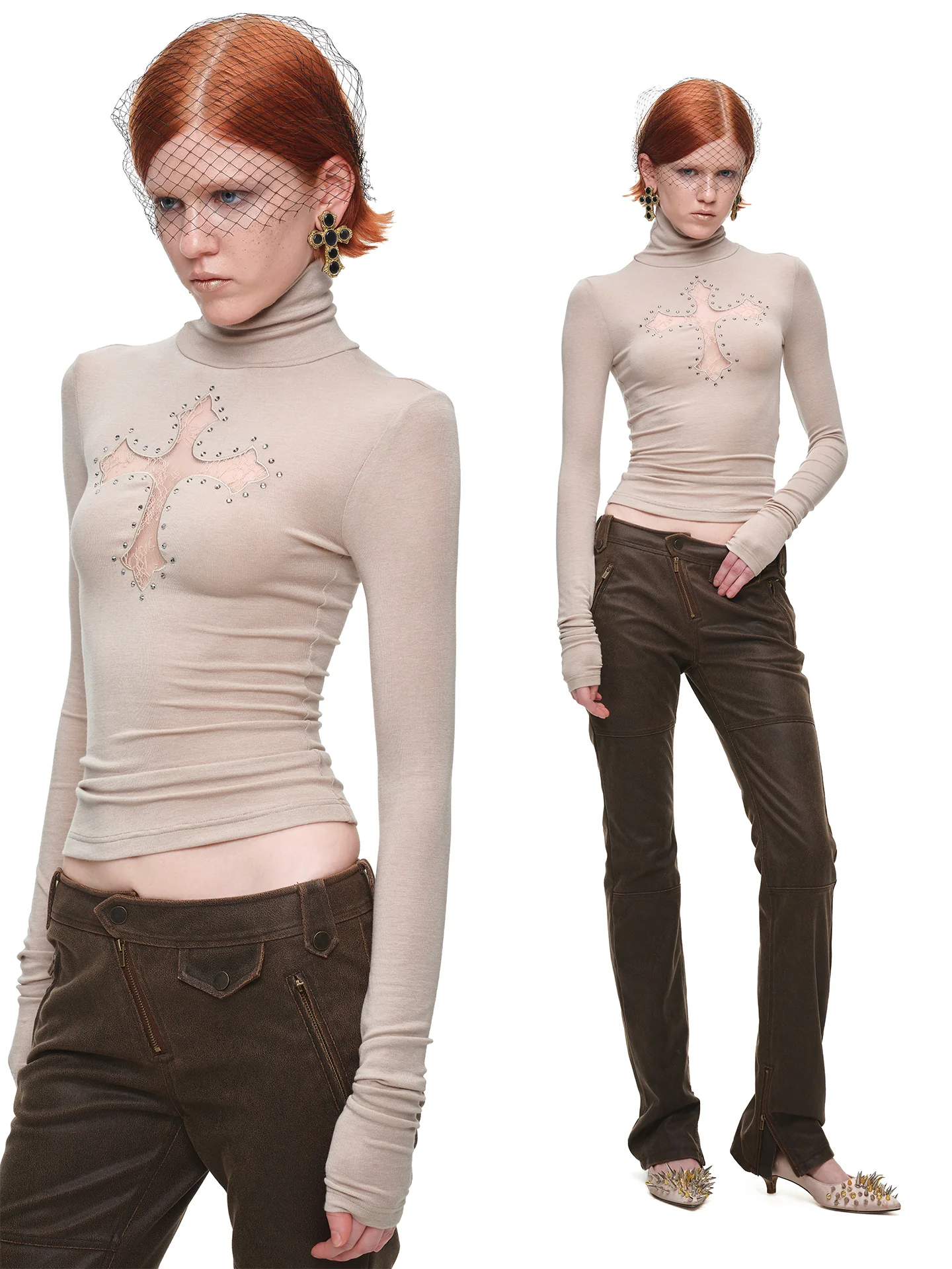 IN STOCK ♱ 1JINN LACE CROSS RHINESTONE TURTLENECK - 4colors - Image 2