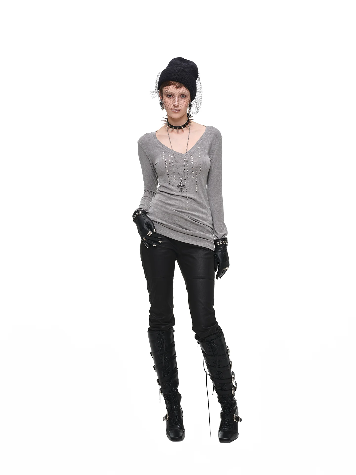 IN STOCK ♱ 1JINN STUDDED RHINESTONE V-NECK KNIT TOP - 3colors - Image 3