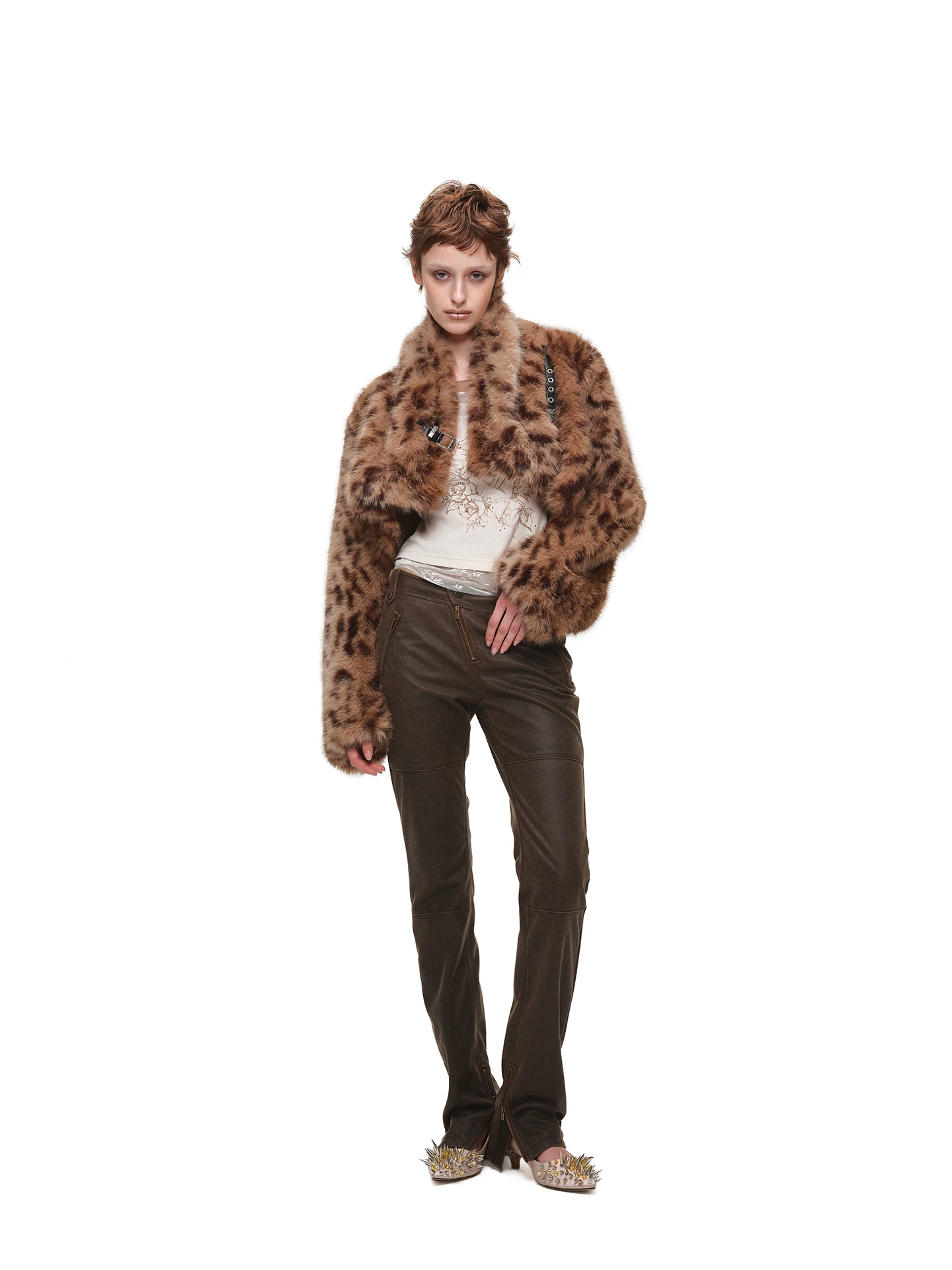 IN STOCK ♱ 1JINN LEOPARD FAUX FUR CROPPED JACKET - 2colors - Image 4