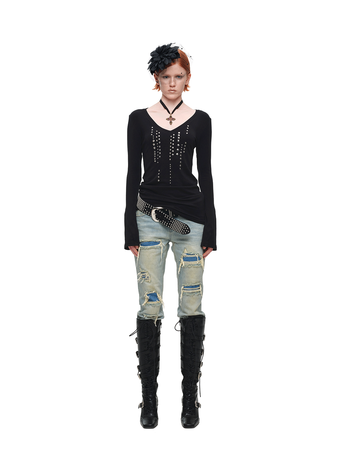 IN STOCK ♱ 1JINN STUDDED RHINESTONE V-NECK KNIT TOP - 3colors - Image 17