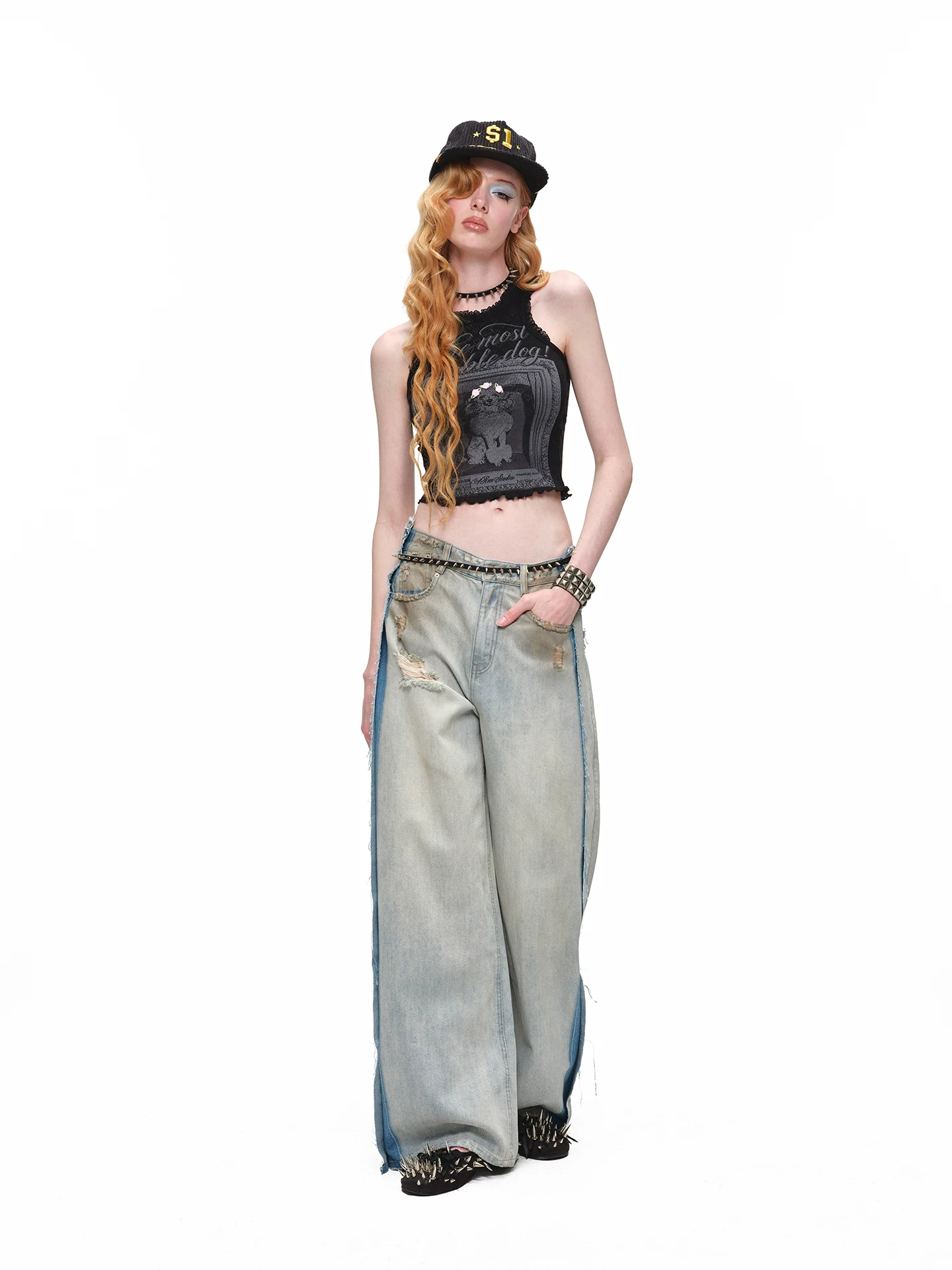 IN STOCK ♱ COMO DISTRESSED MUD-DYED WIDE-LEG JEANS - Image 3