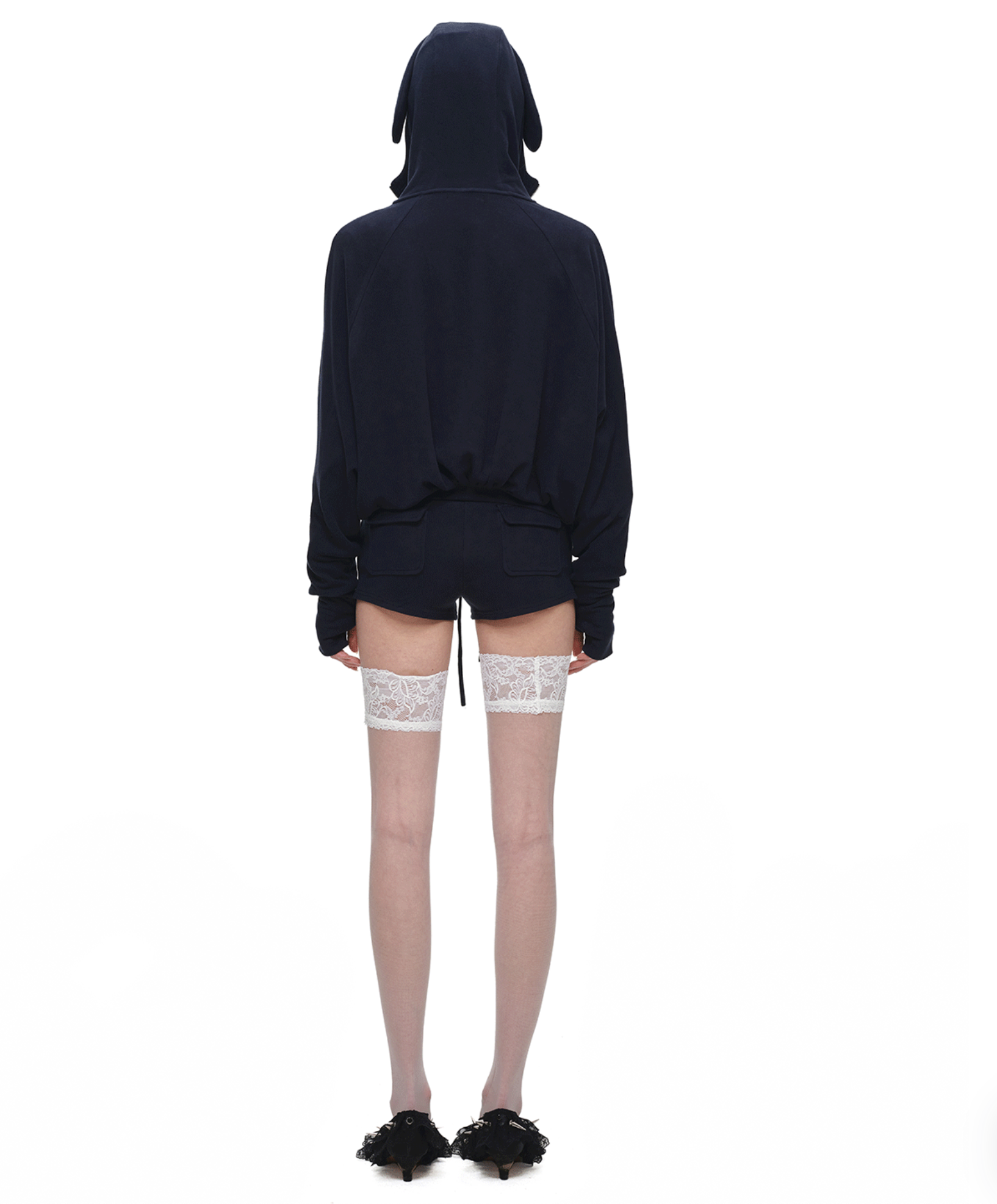 IN STOCK ♱ 1JINN BUNNY EAR ZIP-UP HOODIE & DRAWSTRING MINI SHORTS SET - 2colors - Image 4