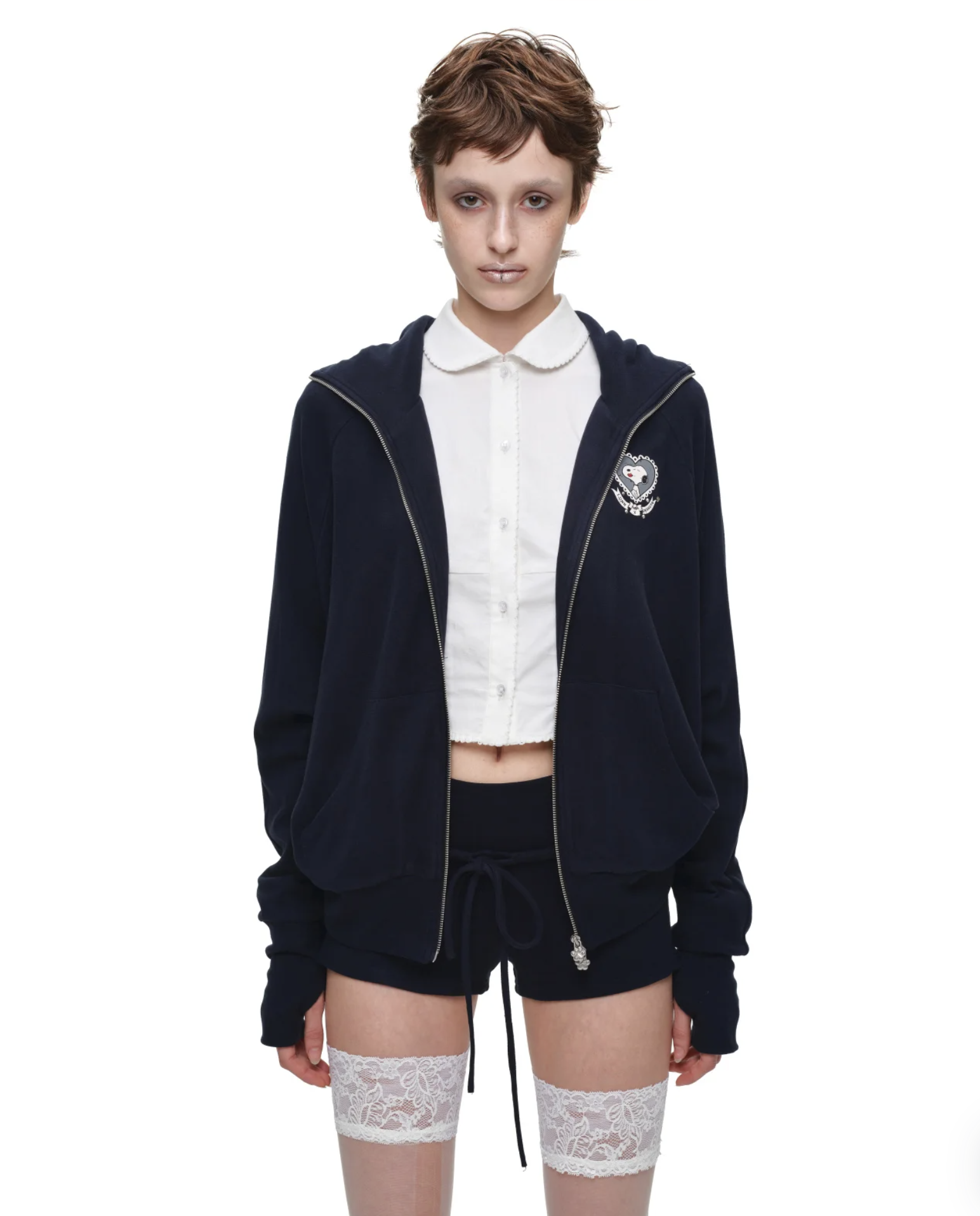 IN STOCK ♱ 1JINN BUNNY EAR ZIP-UP HOODIE & DRAWSTRING MINI SHORTS SET - 2colors - Image 8