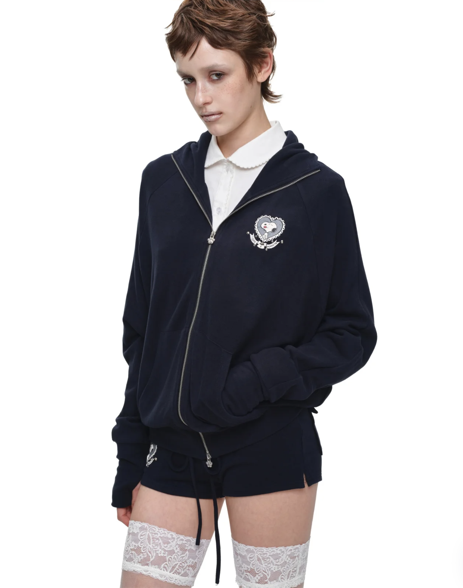 IN STOCK ♱ 1JINN BUNNY EAR ZIP-UP HOODIE & DRAWSTRING MINI SHORTS SET - 2colors - Image 11