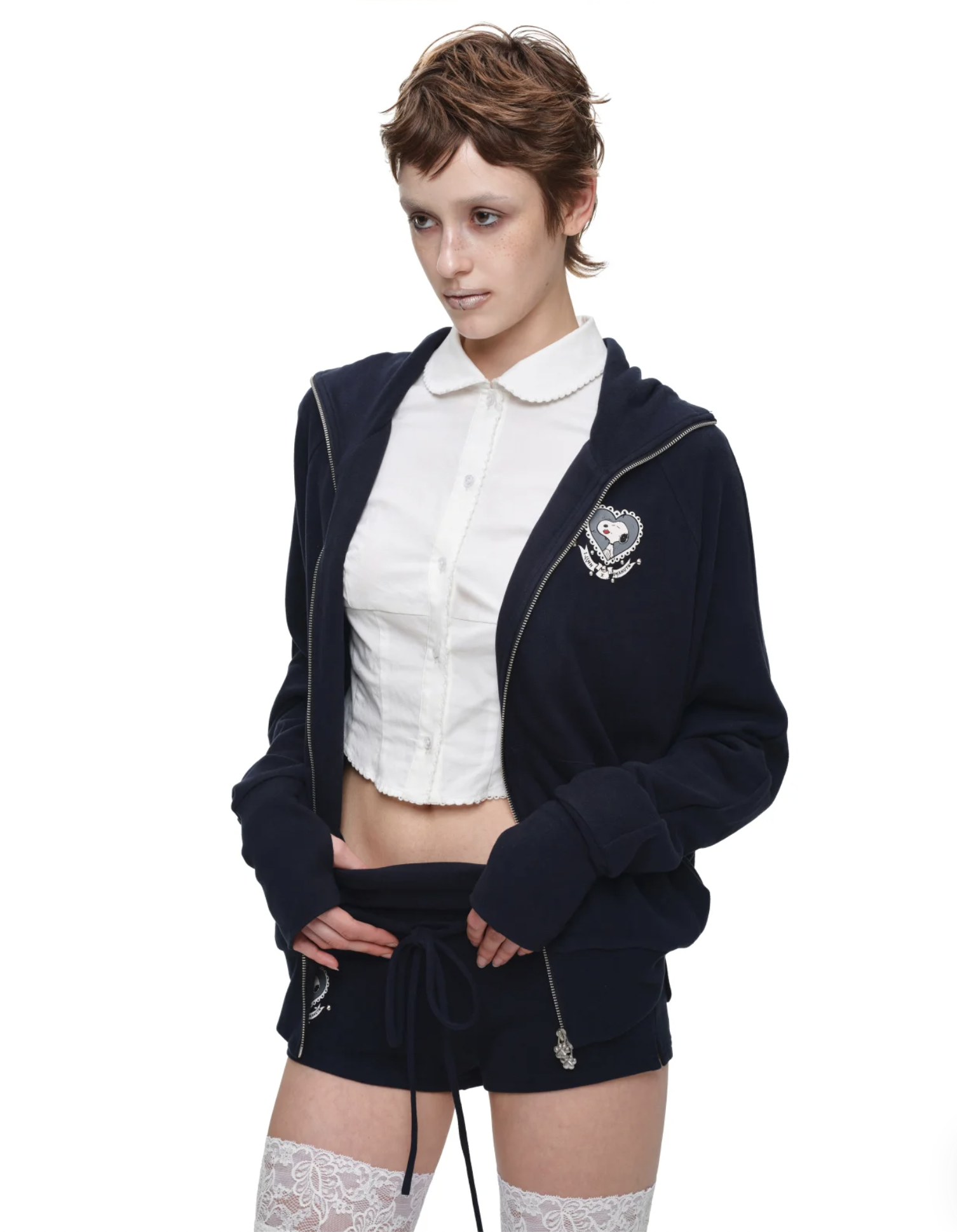 IN STOCK ♱ 1JINN BUNNY EAR ZIP-UP HOODIE & DRAWSTRING MINI SHORTS SET - 2colors - Image 13