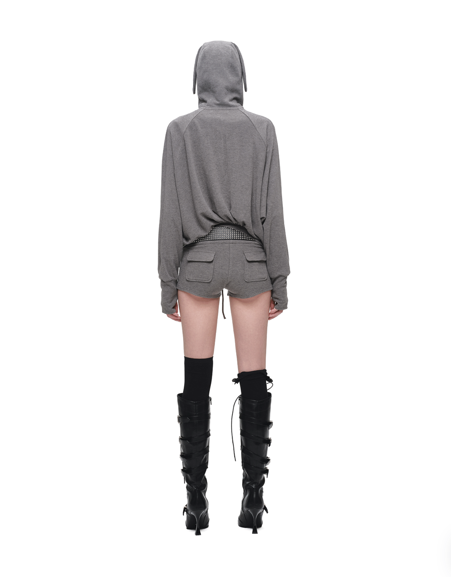 IN STOCK ♱ 1JINN BUNNY EAR ZIP-UP HOODIE & DRAWSTRING MINI SHORTS SET - 2colors - Image 16