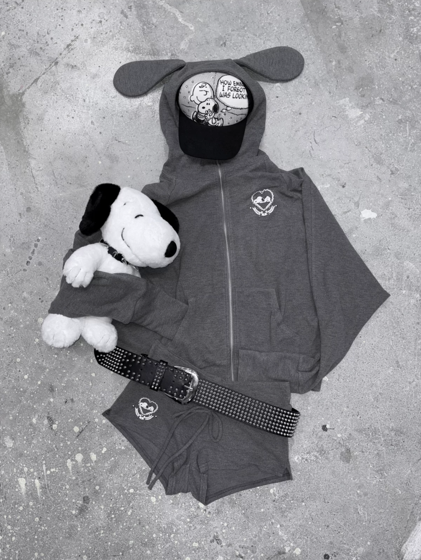 IN STOCK ♱ 1JINN BUNNY EAR ZIP-UP HOODIE & DRAWSTRING MINI SHORTS SET - 2colors - Image 17