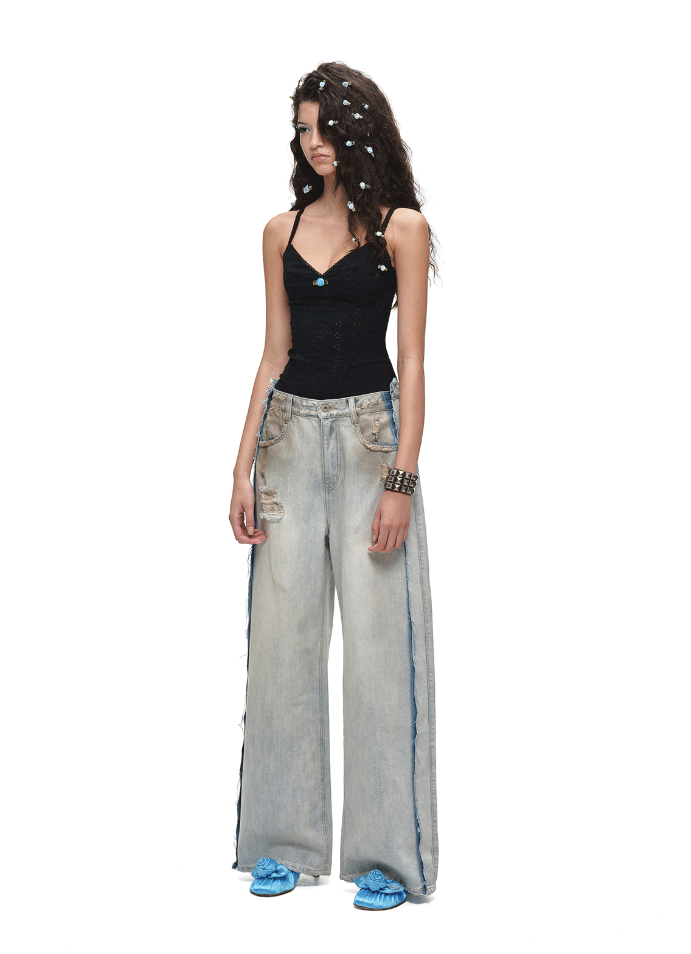 IN STOCK ♱ COMO DISTRESSED MUD-DYED WIDE-LEG JEANS - Image 12