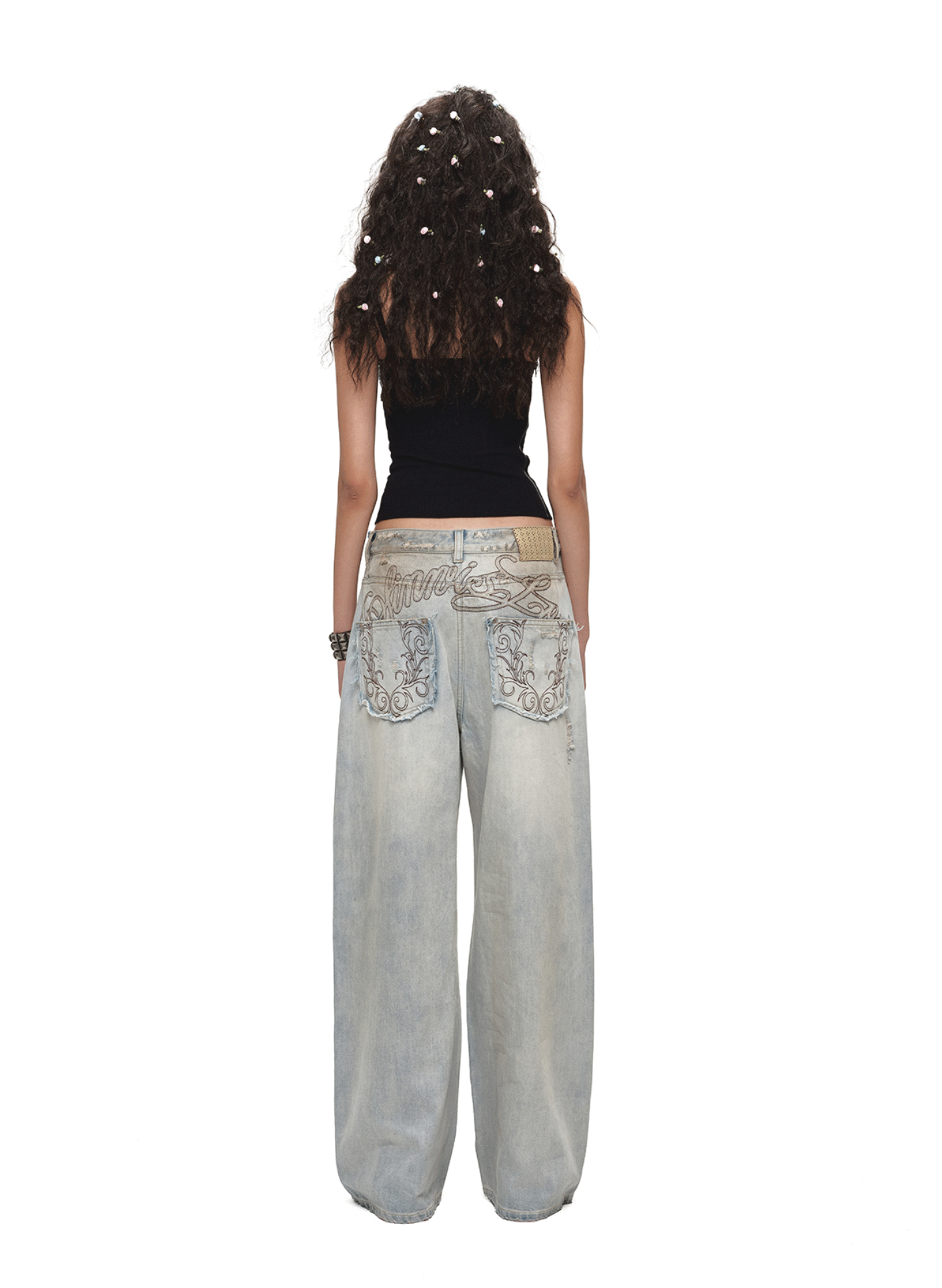 IN STOCK ♱ COMO DISTRESSED MUD-DYED WIDE-LEG JEANS - Image 13