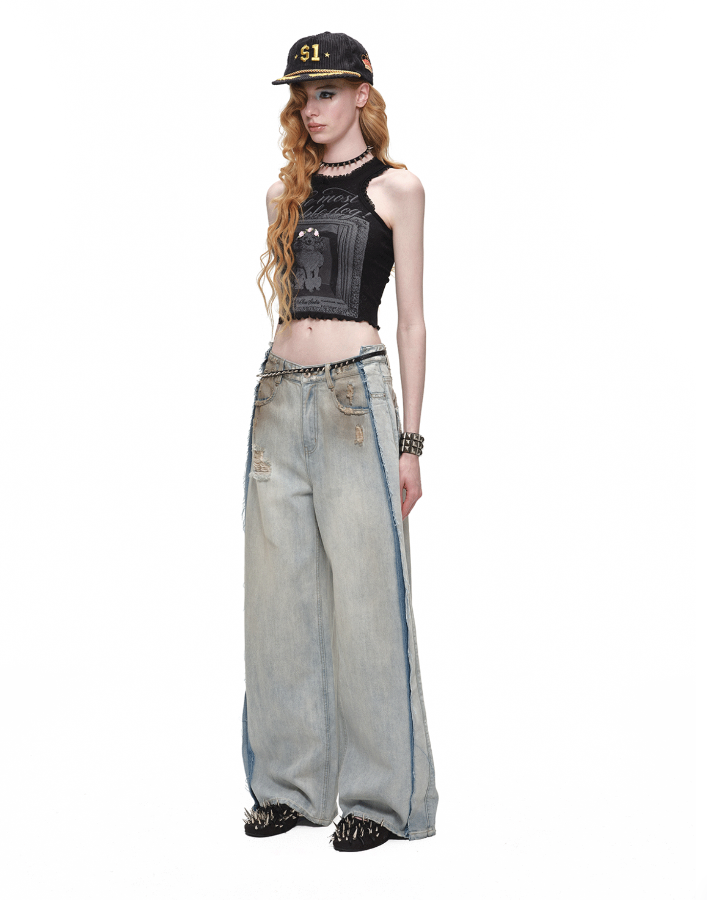 IN STOCK ♱ COMO DISTRESSED MUD-DYED WIDE-LEG JEANS - Image 7
