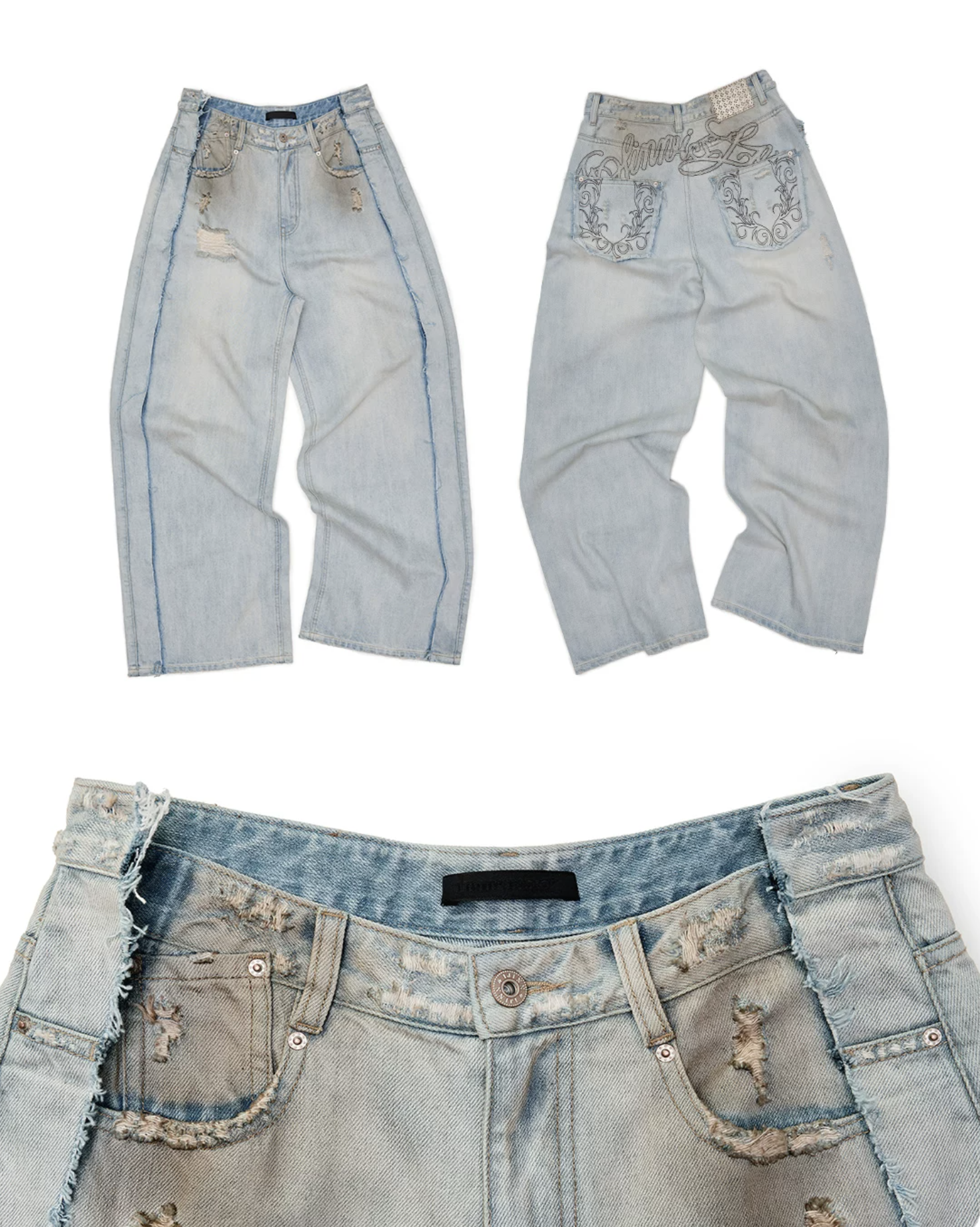 IN STOCK ♱ COMO DISTRESSED MUD-DYED WIDE-LEG JEANS - Image 4