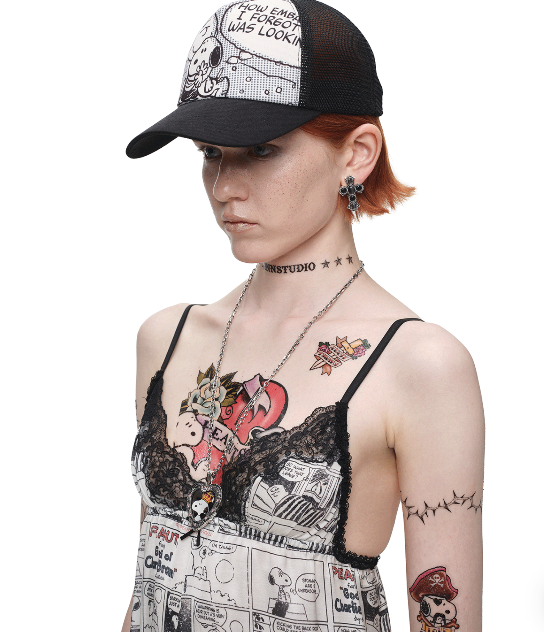 1JINN x SNOOPY ੯‧̀͡⬮ PEANUTS COMIC TRUCKER CAP ♱ 2colors - Image 7