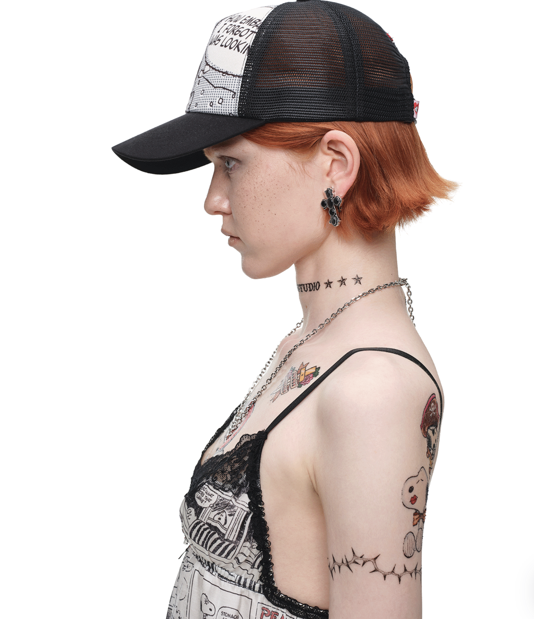 1JINN x SNOOPY ੯‧̀͡⬮ PEANUTS COMIC TRUCKER CAP ♱ 2colors - Image 8