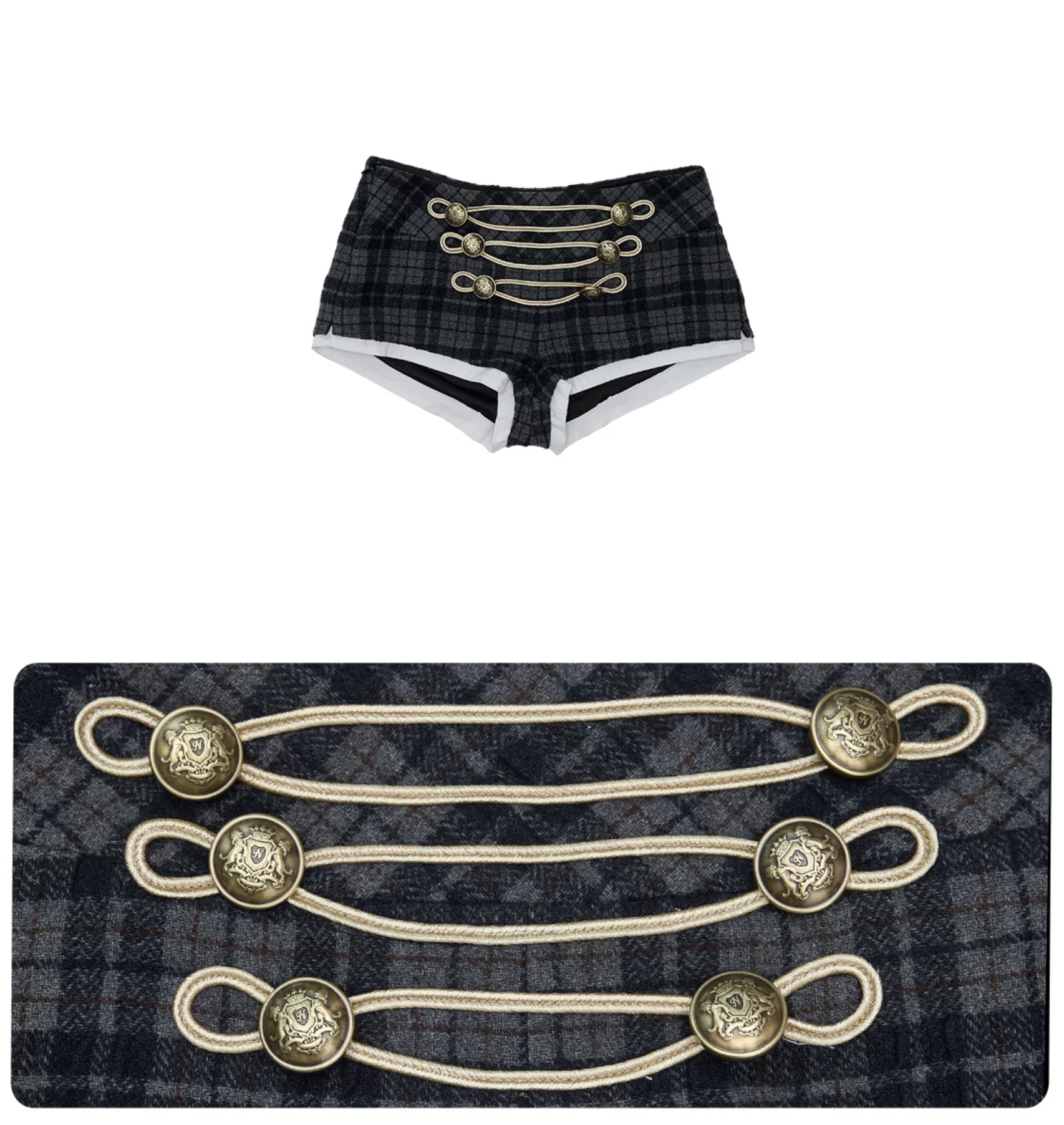 1JINN WOOL-BLEND CHECK NAPOLEON LACED SHORTS - Image 6
