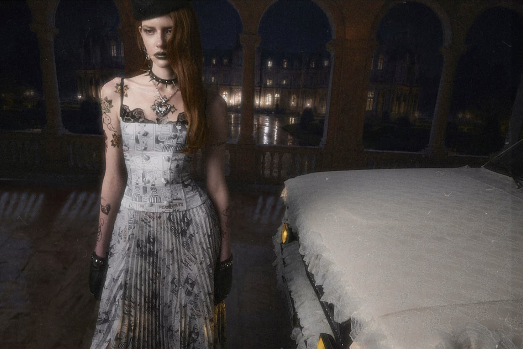 1JINN x SNOOPY ੯‧̀͡⬮ VINTAGE NEWSPRINT BONED LACE BUSTIER - Image 11