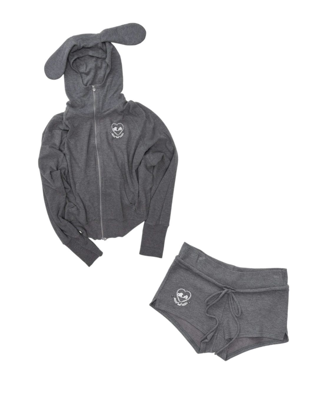 IN STOCK ♱ 1JINN BUNNY EAR ZIP-UP HOODIE & DRAWSTRING MINI SHORTS SET - 2colors - Image 22