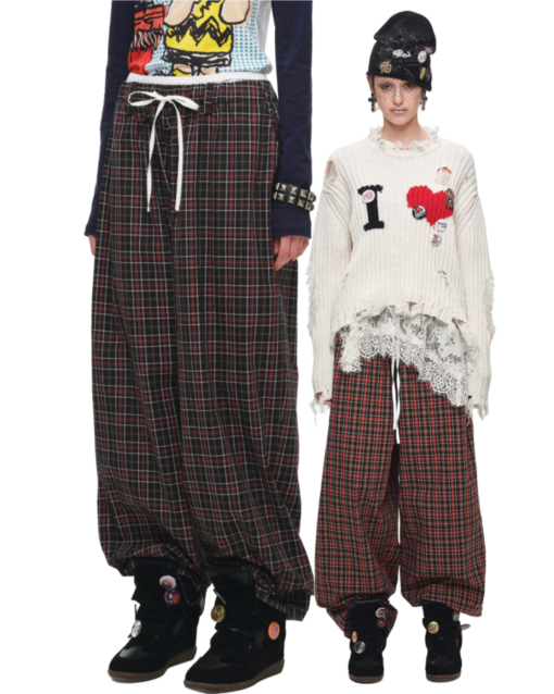 IN STOCK ♱ 1JINN VINTAGE CHECK WIDE-LEG TROUSERS ♱ 2colors