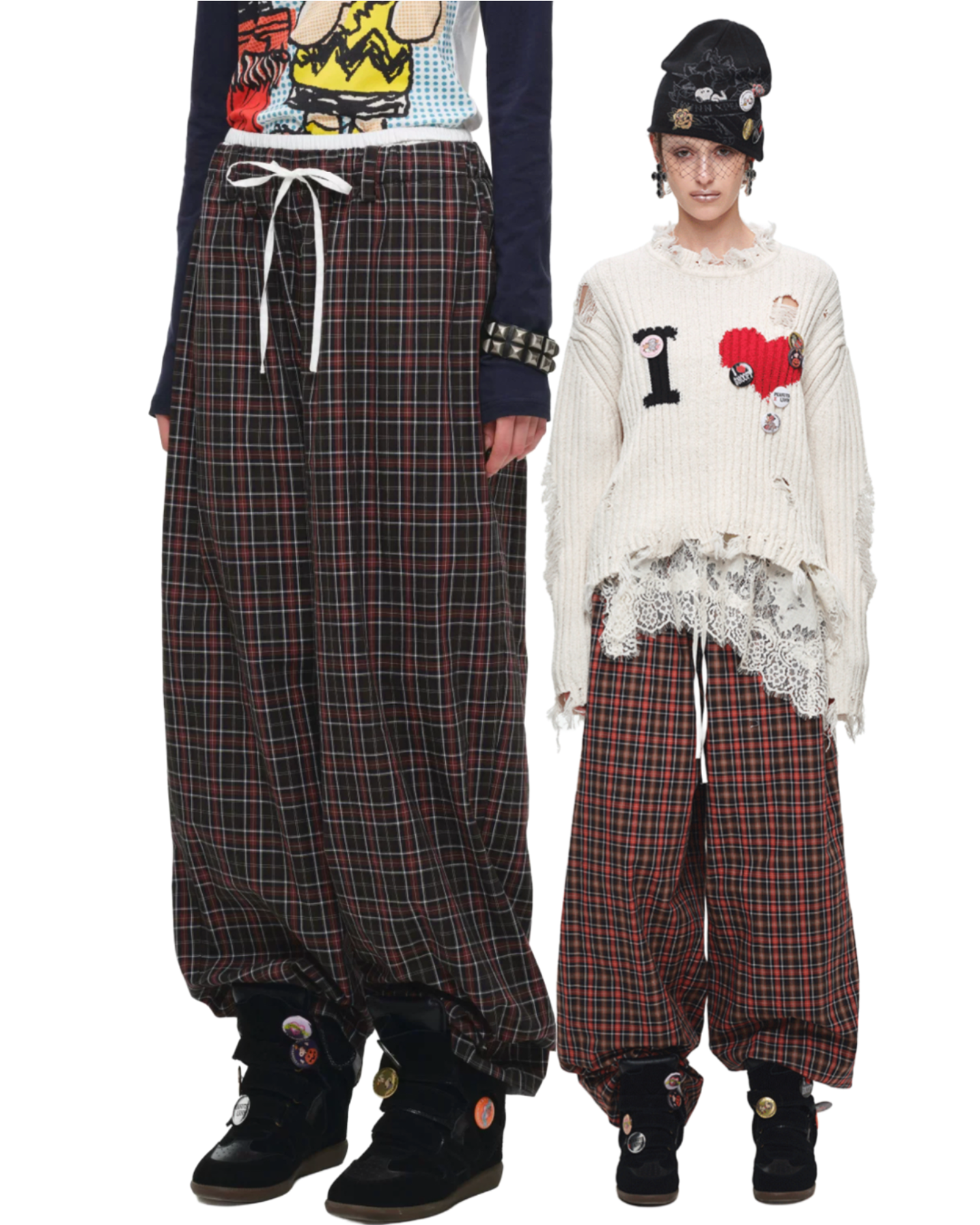 IN STOCK ♱ 1JINN VINTAGE CHECK WIDE-LEG TROUSERS ♱ 2colors