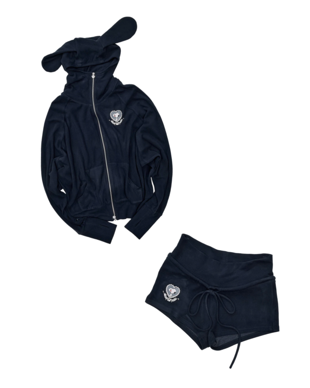 IN STOCK ♱ 1JINN BUNNY EAR ZIP-UP HOODIE & DRAWSTRING MINI SHORTS SET - 2colors - Image 6