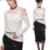 1Jinn Acetate Cashmere Lace Off Shoulder Knit Top 1