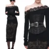 1Jinn Acetate Cashmere Lace Off Shoulder Knit Top 14