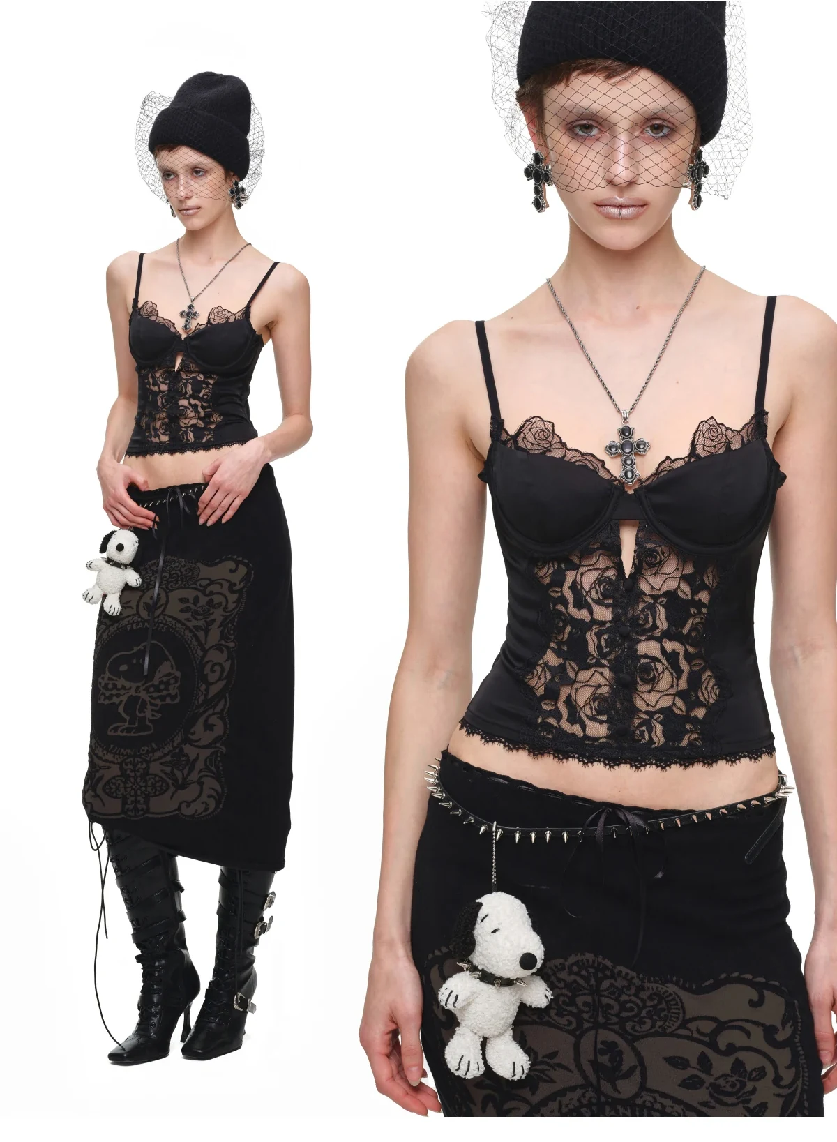 1Jinn Beaded Lace Satin Boned Corset Cami 9