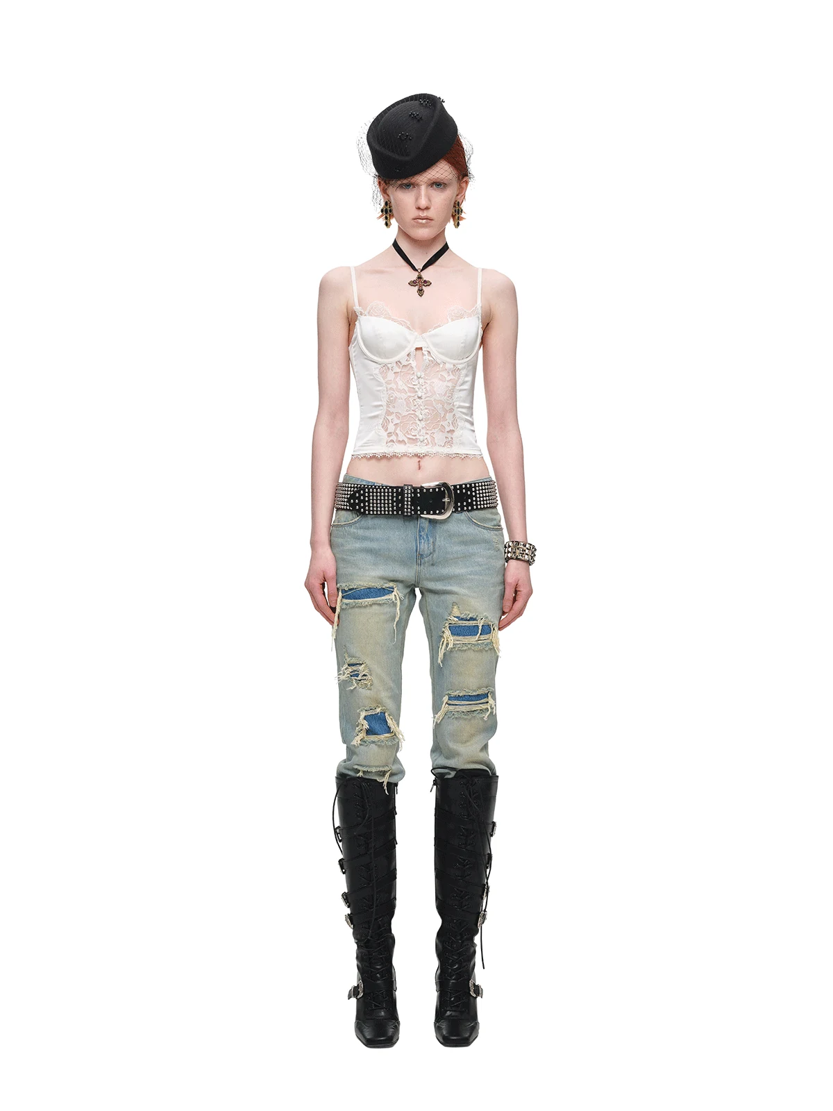 1Jinn Beaded Lace Satin Boned Corset Cami 13