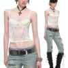 1Jinn Beaded Lace Satin Boned Corset Cami 14