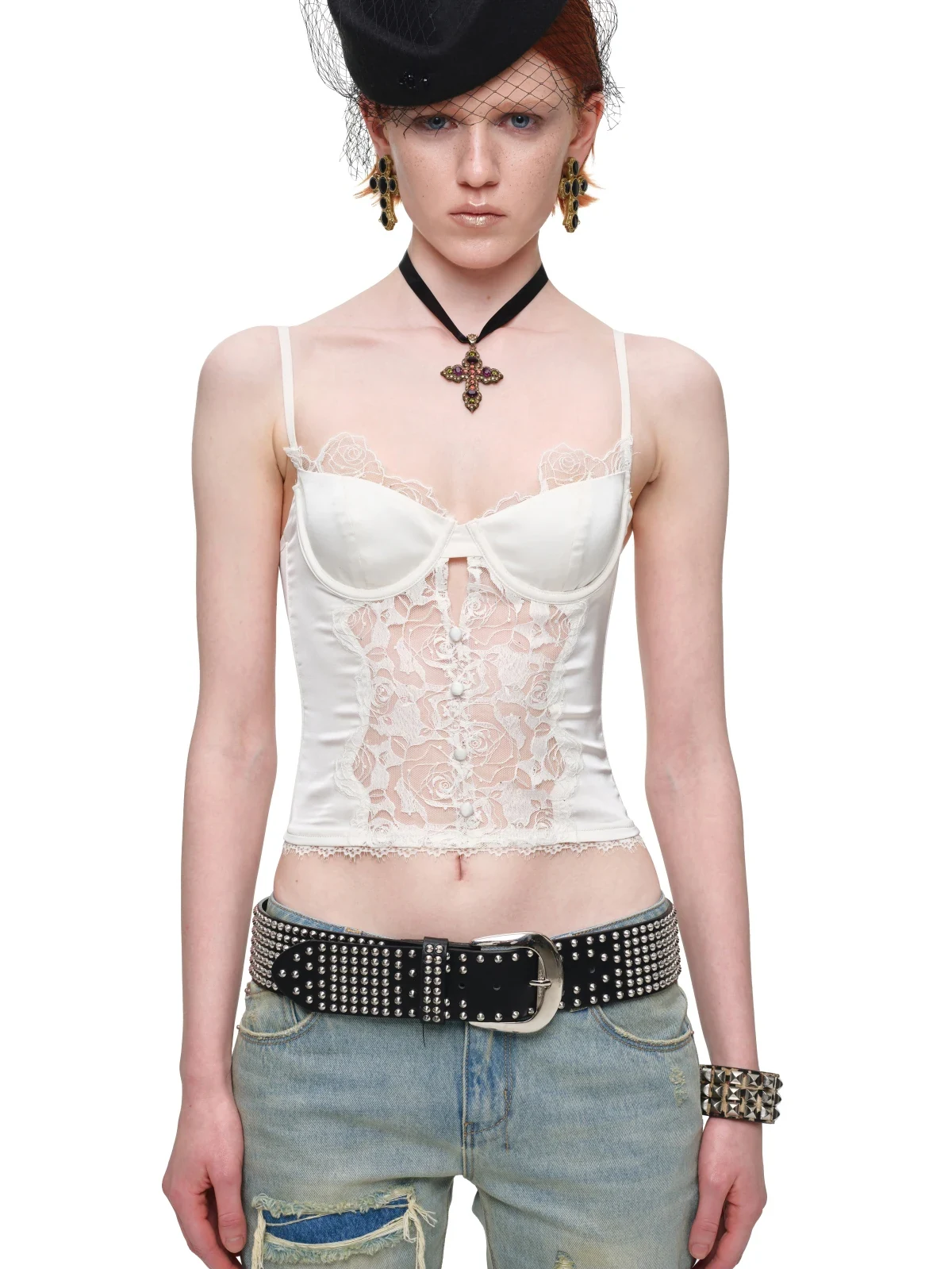 1Jinn Beaded Lace Satin Boned Corset Cami 16