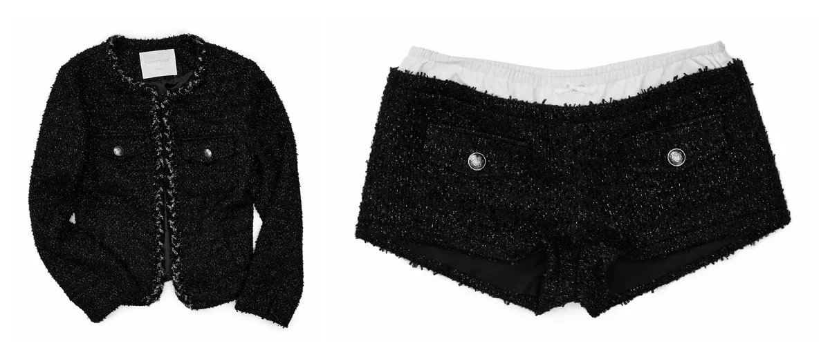 1Jinn Boucle Tweed Cropped Jacket Lace Trim Shorts 2