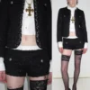 1Jinn Boucle Tweed Cropped Jacket Lace Trim Shorts 7