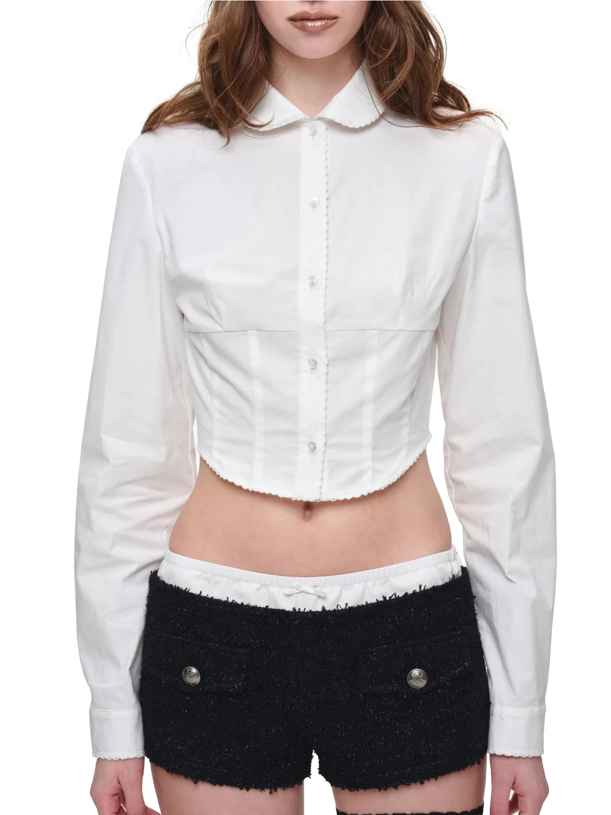 1Jinn Boucle Tweed Cropped Jacket Lace Trim Shorts 18