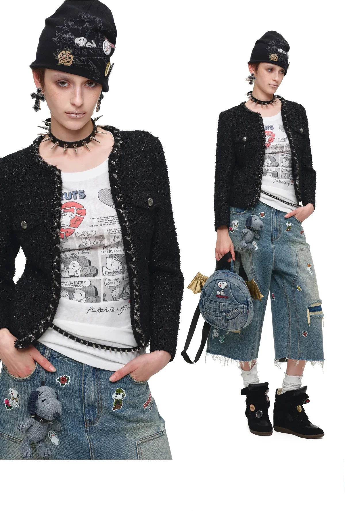 1Jinn Boucle Tweed Cropped Jacket Lace Trim Shorts 25