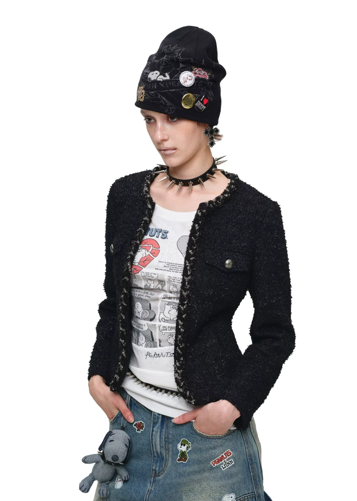 1Jinn Boucle Tweed Cropped Jacket Lace Trim Shorts 27