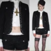 1Jinn Boucle Tweed Cropped Jacket Lace Trim Shorts 36