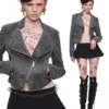1Jinn Crackle Washed Cropped Biker Jacket 1