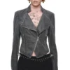 1Jinn Crackle Washed Cropped Biker Jacket 5