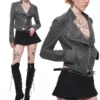 1Jinn Crackle Washed Cropped Biker Jacket 6