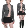 1Jinn Crackle Washed Cropped Biker Jacket 8