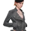 1Jinn Crackle Washed Cropped Biker Jacket 13
