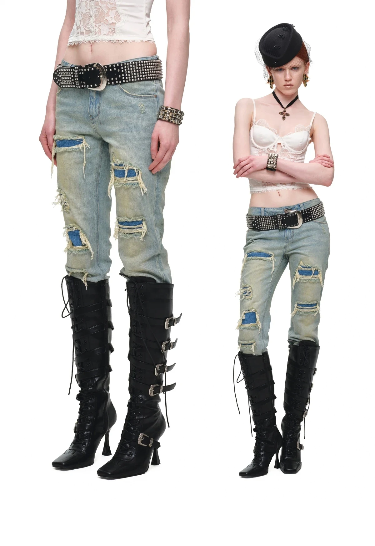 1Jinn Distressed Patchwork Straight Jeans 5