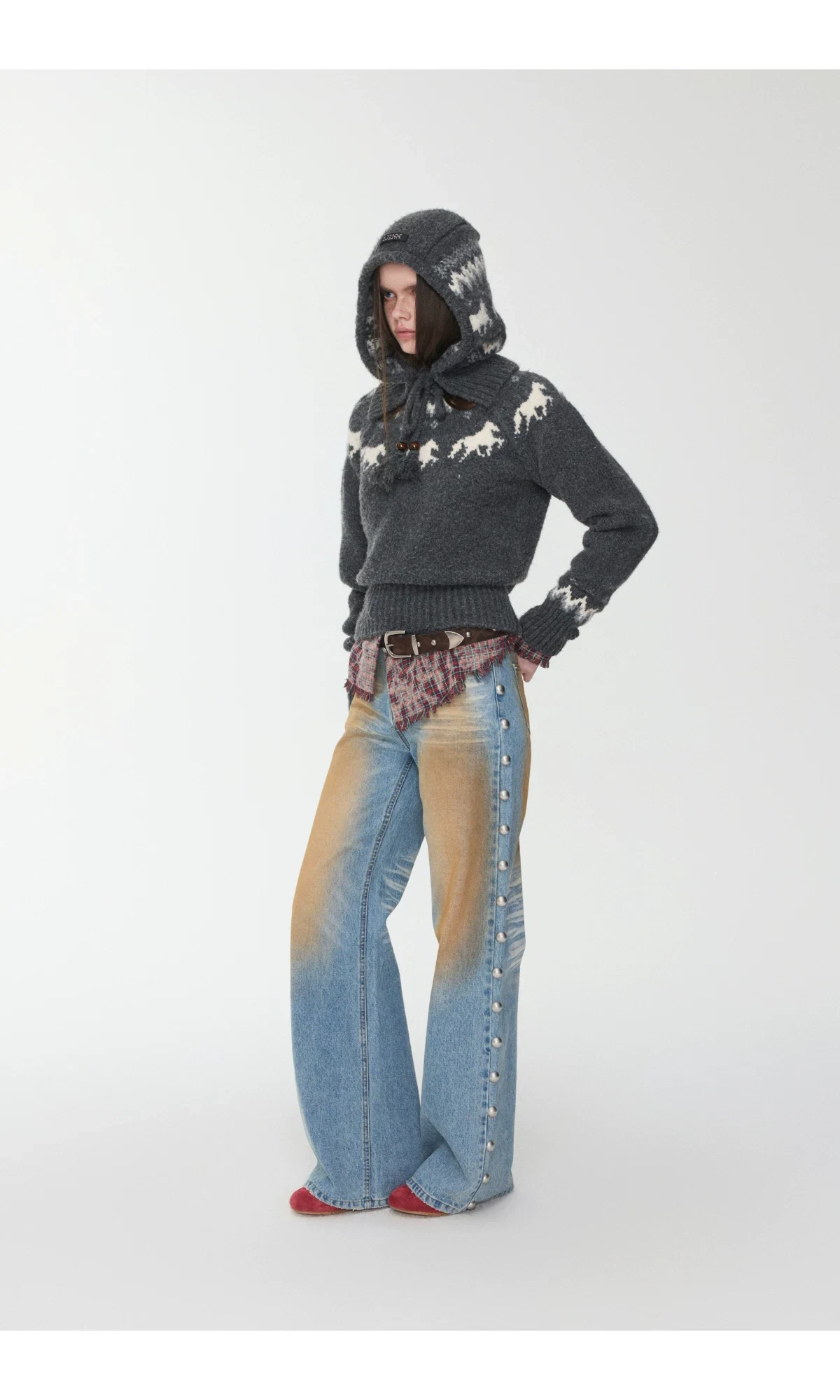 1Jinn Fair Isle Pony Jacquard Knit Hood 24