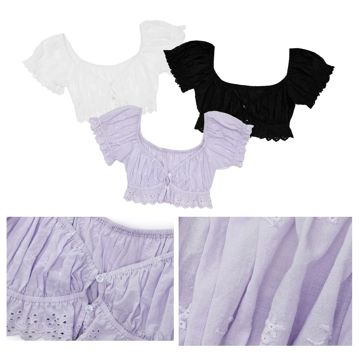 1Jinn Rose Jacquard Puff Sleeve Cropped Top 4