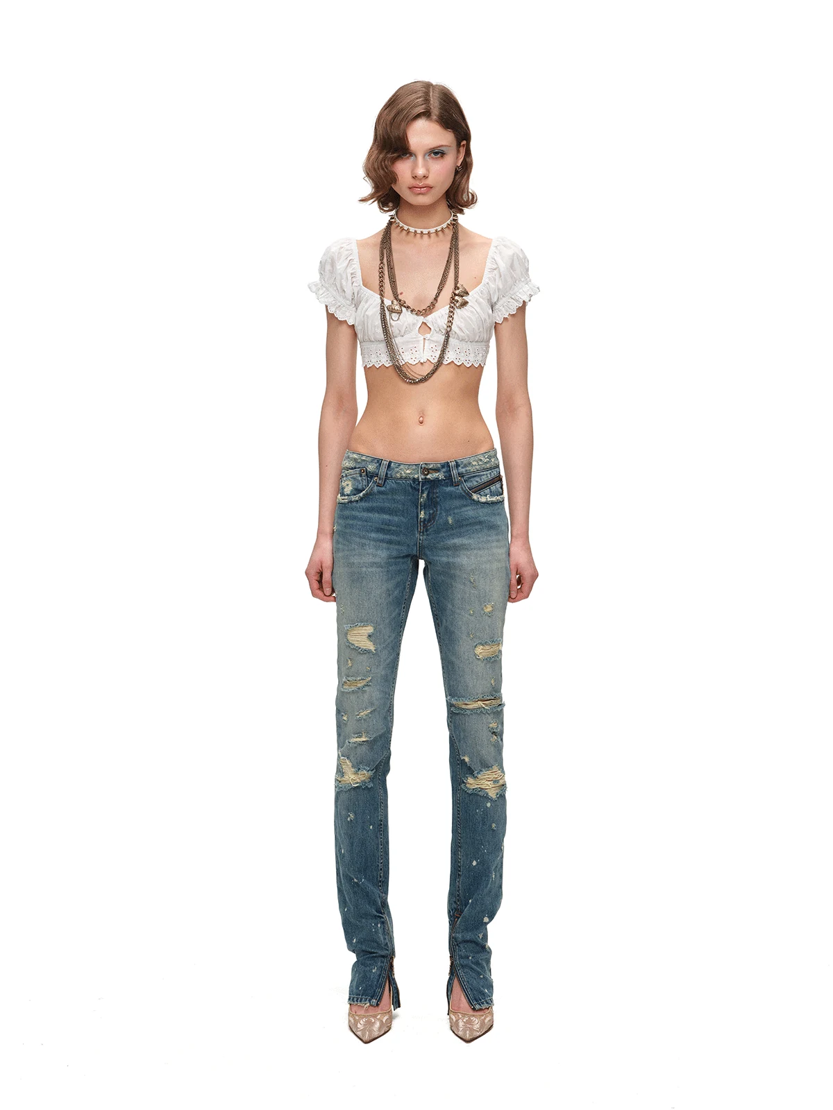 1Jinn Rose Jacquard Puff Sleeve Cropped Top 15