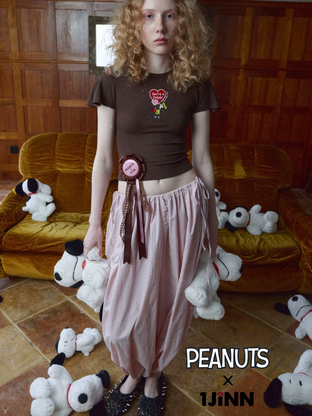 1jinn snoopy peanuts embroidered flutter sleeve tee 2
