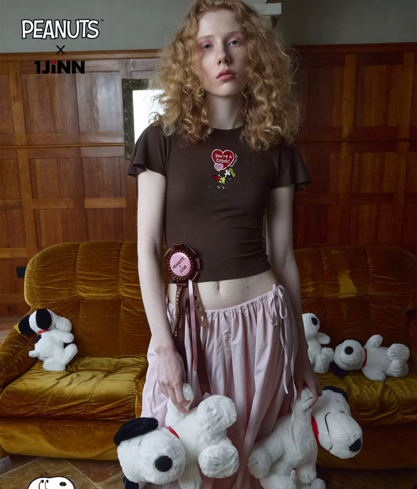 1jinn snoopy peanuts embroidered flutter sleeve tee cover