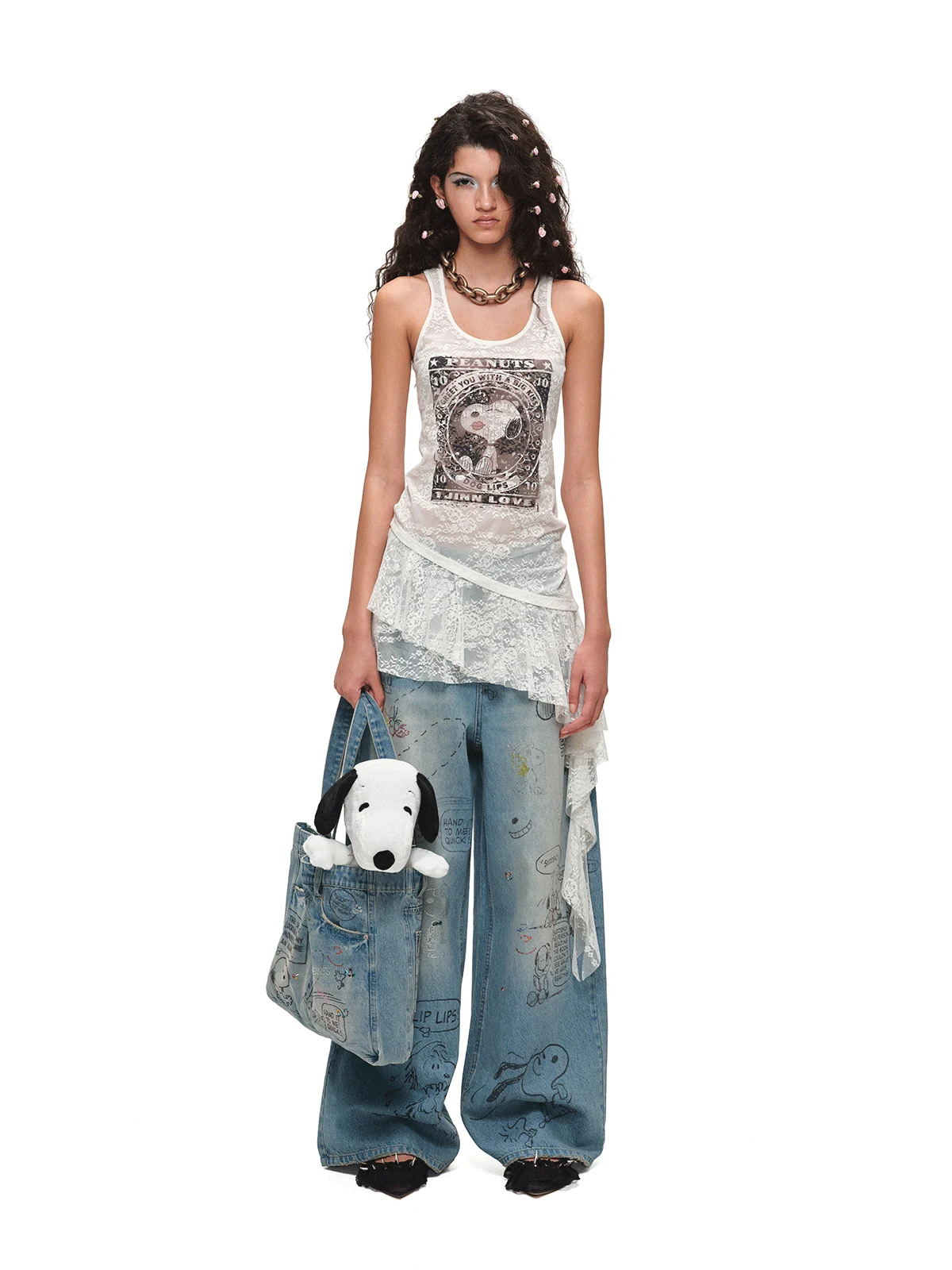 1jinn snoopy peanuts framed print lace cami dress 3