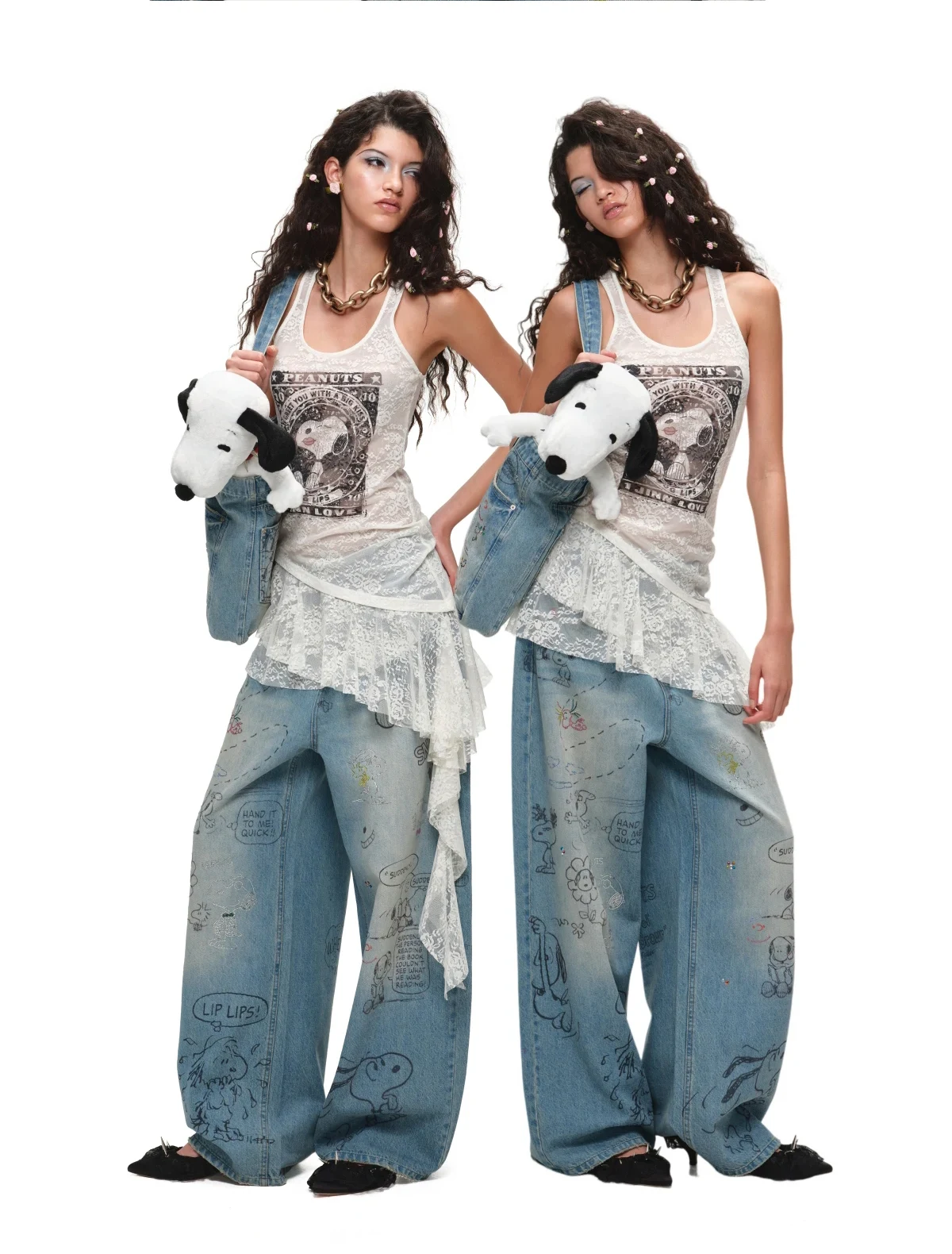 1jinn snoopy peanuts framed print lace cami dress 10