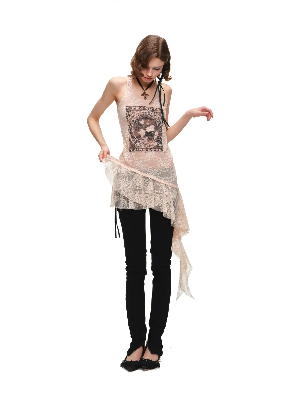 1jinn snoopy peanuts framed print lace cami dress 19
