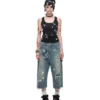 1Jinn X Snoopy Sticker Print Cropped Baggy Jeans 5